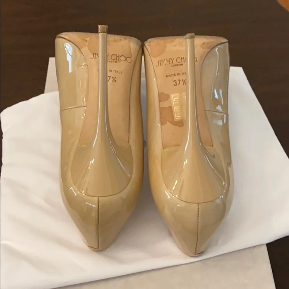 Jimmy choo anouk 37.5 nude patent 120mm pump